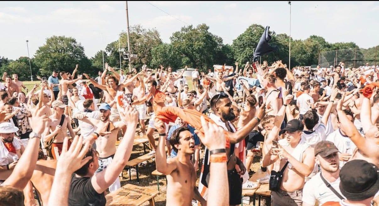 Fans celebrating outdoors